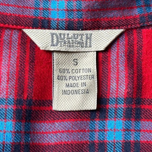 Duluth Trading Co. Plaid Long Sleeve Shirt Small EUC Red Blue Black Cotton Blend - Picture 3 of 14